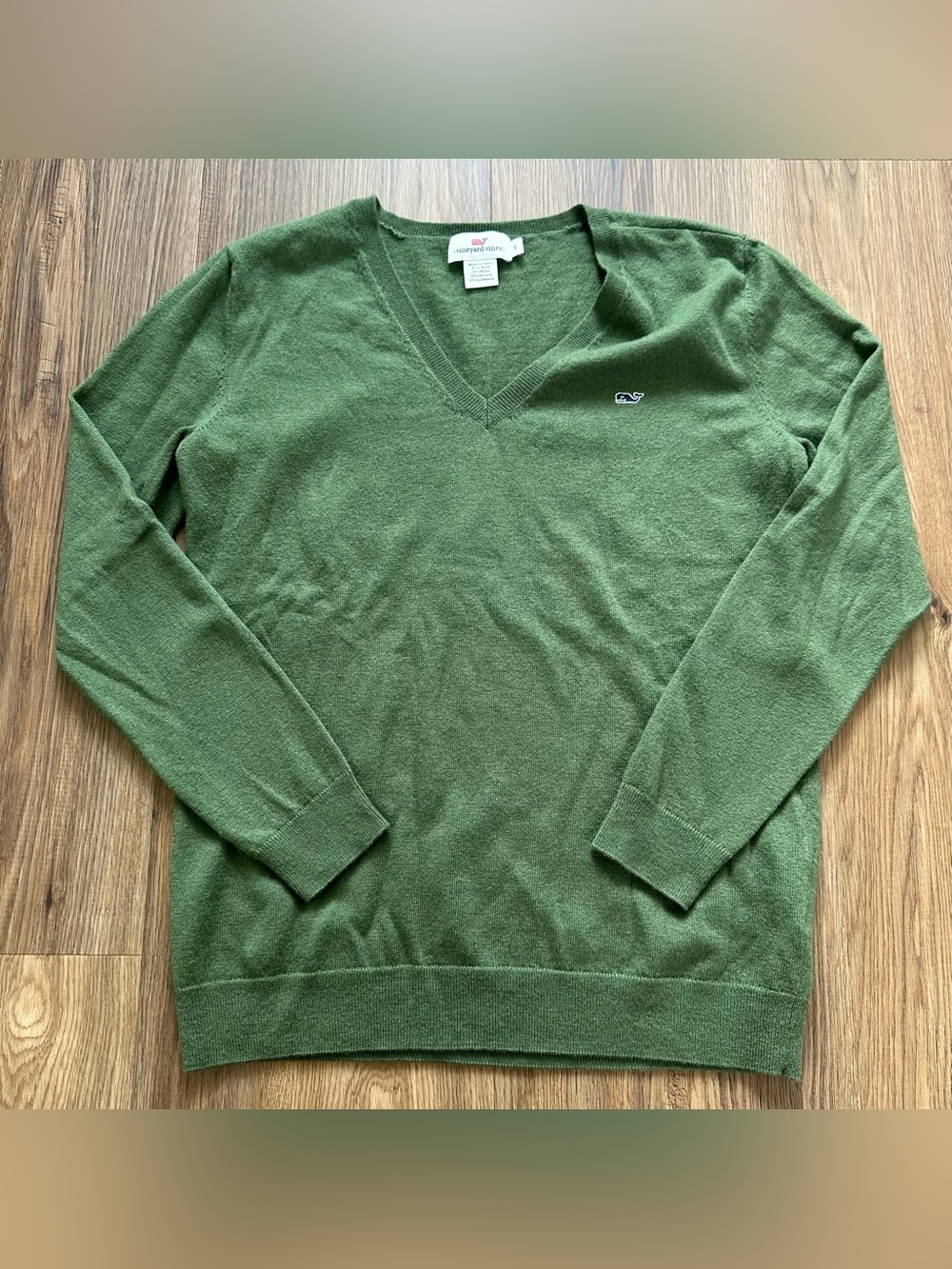 Vineyard Vines V-Neck Sweater Green Women Small Wool Cashmere Classic Luxury EUC